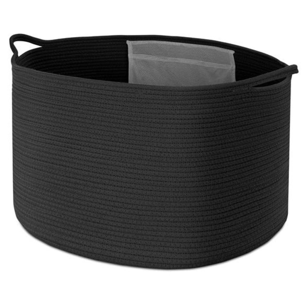 XL Woven Cotton Rope Basket 20x13 Black Organizer